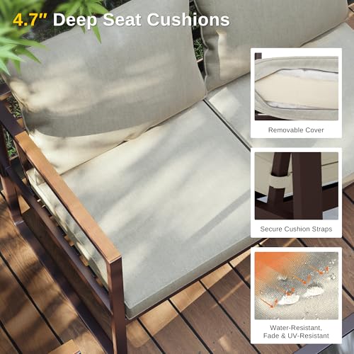 4-Piece Outdoor Patio Furniture Set with Sofa and Tempered Glass Table B6490