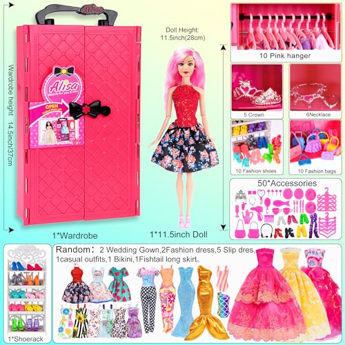 105 Pcs Doll and Closet Playset with Wardrobe and Accessories J440228