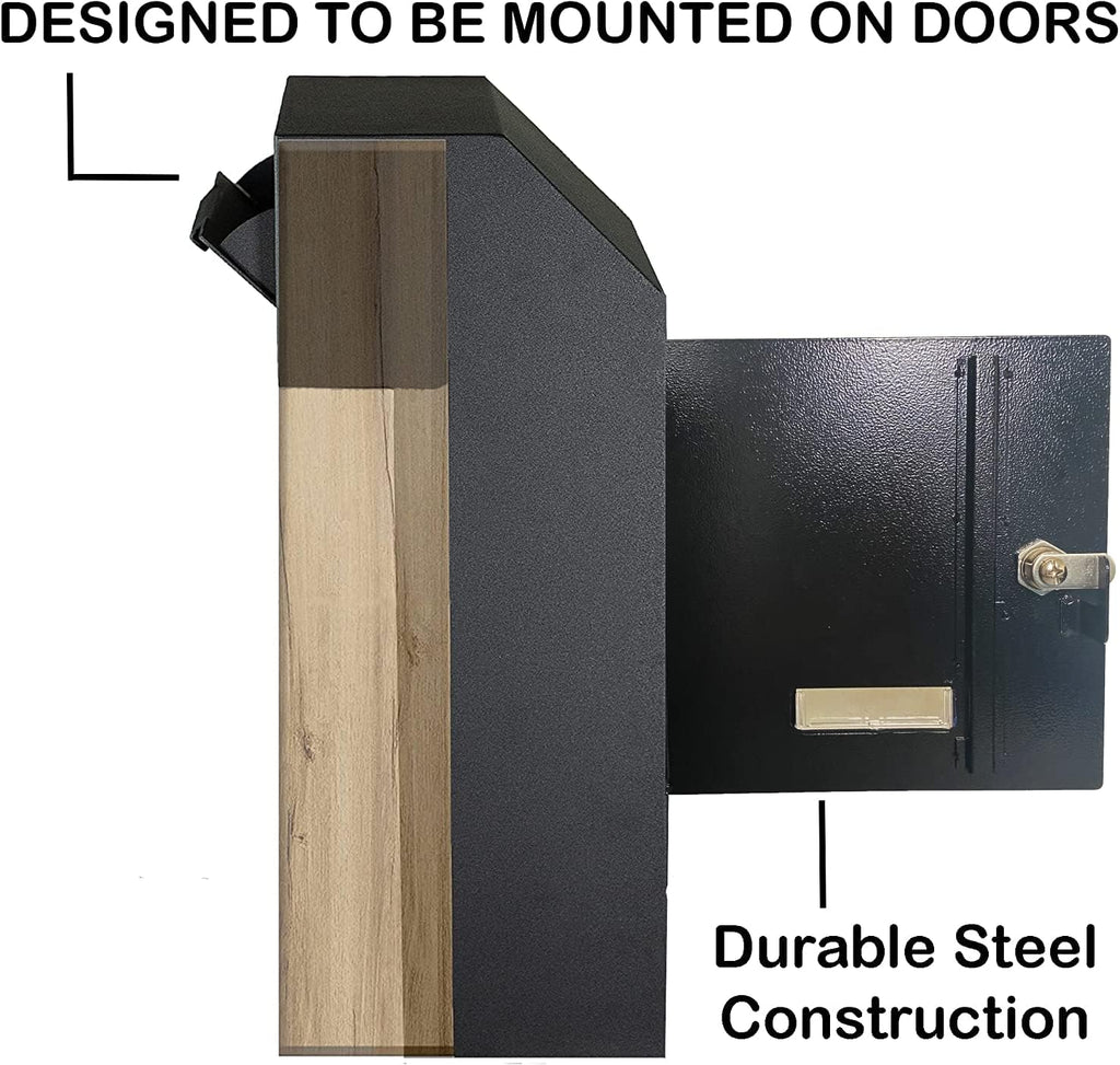 Door Drop Box for Mail, Rent, Deposit, and Night Key, Locking Steel Mailbox with Rear Access, Black G160