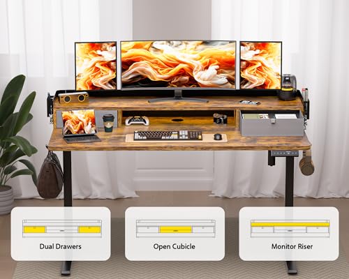 Electric Standing Desk with 2 Drawers, Height Adjustable for Home Office W495