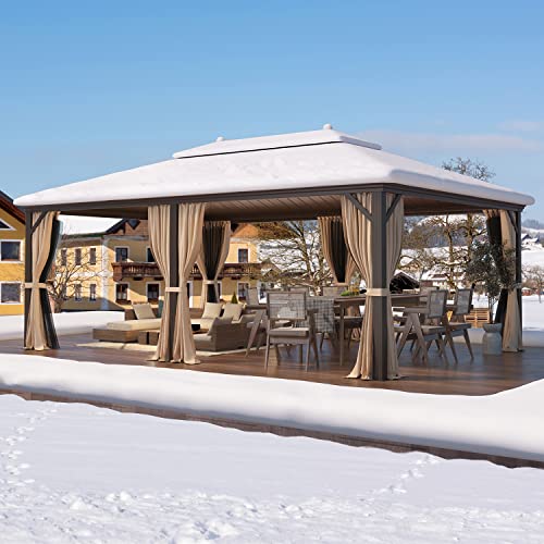 12x16 ft Hardtop Gazebo with Double Roof, Curtains and Netting T94173