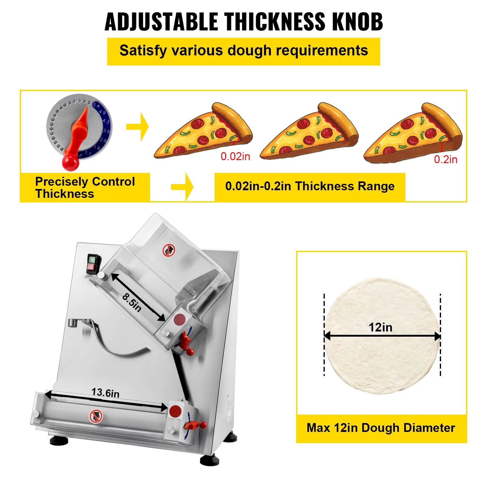 Electric Dough Sheeter Pizza Roller Stainless Steel 12'' O699