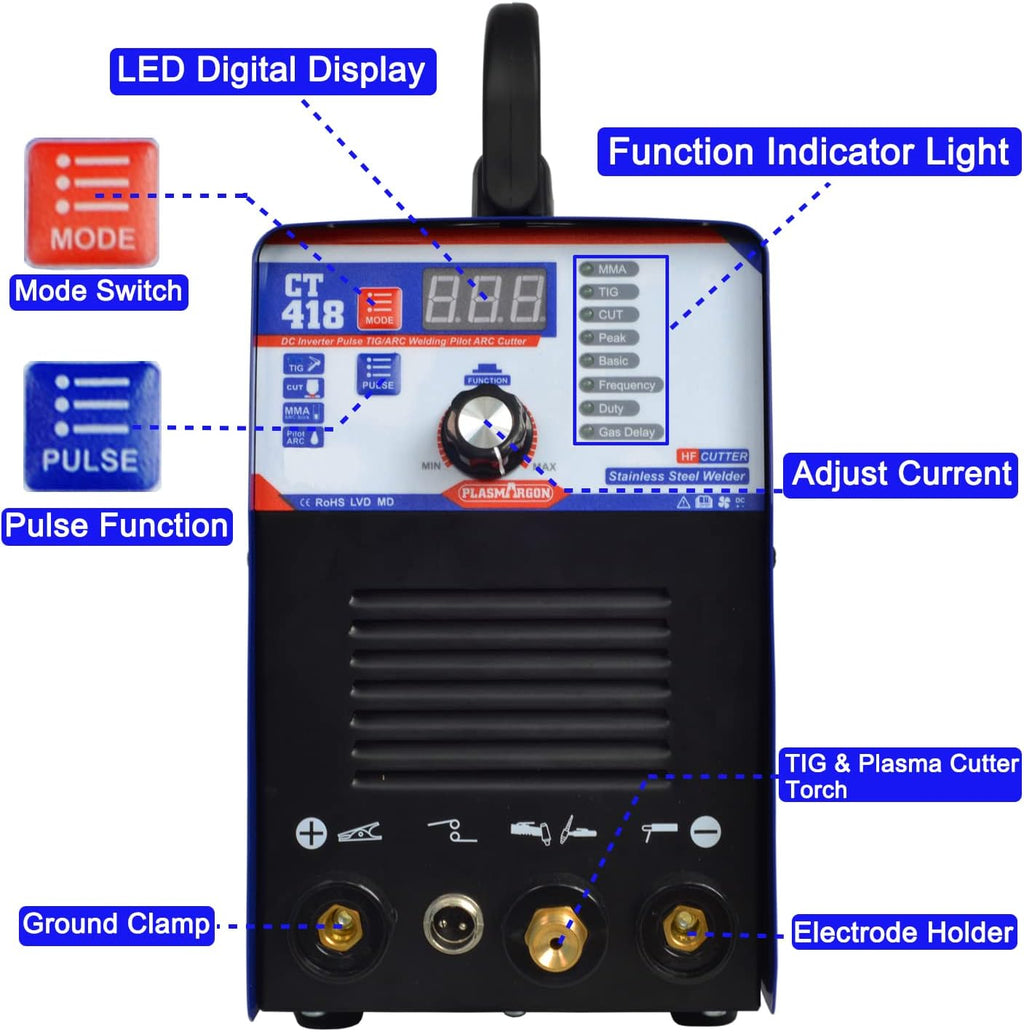 Plasma Cutter TIG Stick Welder 3 in 1 Combo, 180A Pulse, 110/220V Dual Voltage G6176