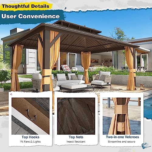 10x13 Hardtop Gazebo with Polycarbonate Double Roof, Aluminum Frame, Curtains and Netting S2701