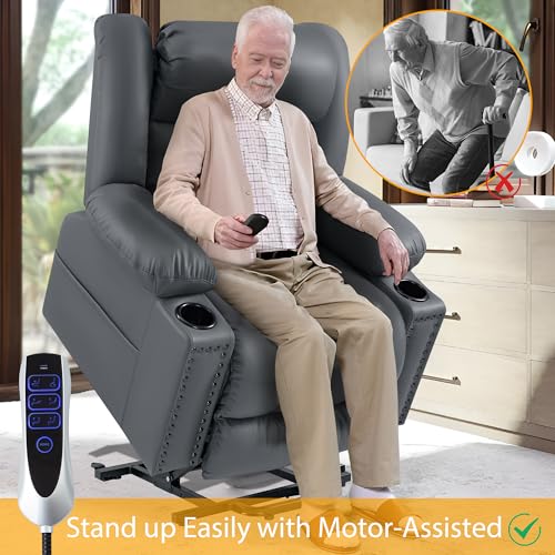 Large Power Lift Recliner Chair for Elderly with Heat and Massage, USB Port, Dark Brown O650