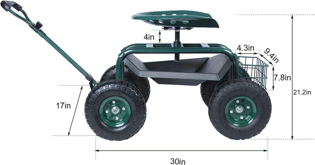 Rolling Garden Stool Cart with Tool Tray and Storage Basket N712