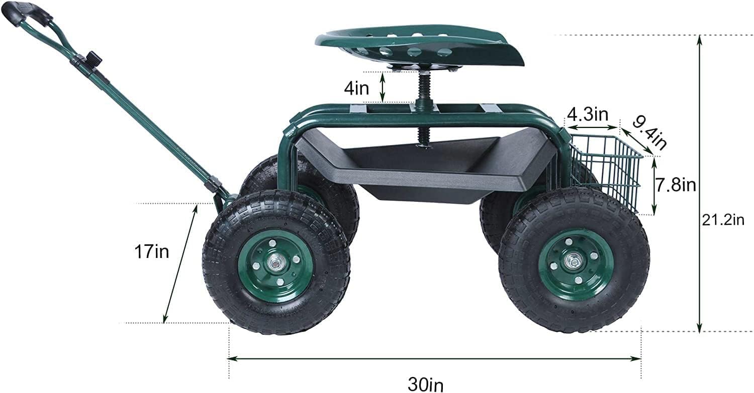 Rolling Garden Stool Cart with Tool Tray and Storage Basket N712