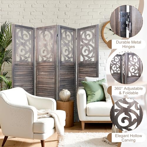 6 Panel Wooden Room Divider with Shelves P850285