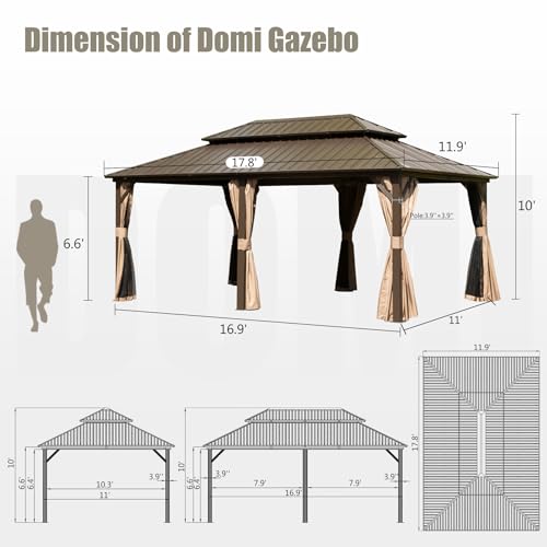 10 x 10 ft Hardtop Gazebo with Netting and Curtains, Galvanized Steel Roof for Patio K80436