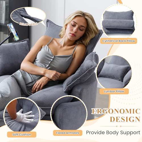 Swivel Barrel Accent Sofa Chair with Phone Holder & Storage Ottoman, 360 Degree Corduroy, Beige A36232