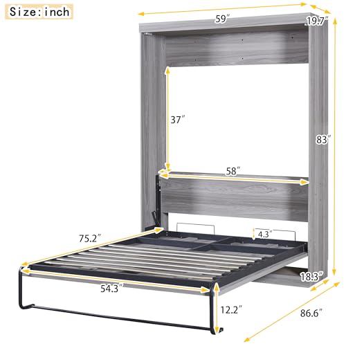 Murphy Bed Chest with Shelves and USB Ports, Foldable Wood Frame Y56482