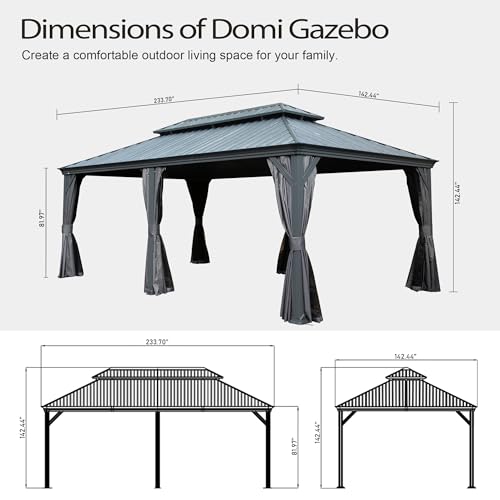 10 x 10 ft Hardtop Gazebo with Netting and Curtains, Galvanized Steel Roof for Patio K80436