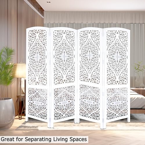 4 Panel Folding Wood Room Divider, Antique Brown, 72 x 80 P209