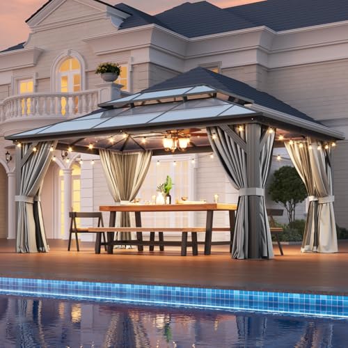 12x16 Hardtop Gazebo with Netting and Curtains for Patio K27275