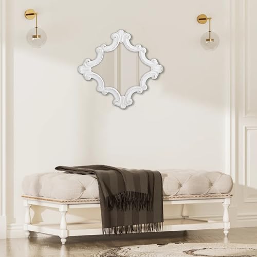 Distressed White Wood Wall Mirror 21x24 Inch S3332