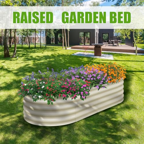 Galvanized Raised Garden Bed, 4x2x1ft Oval Metal Planter Box for Outdoor Plants Vegetables X93266