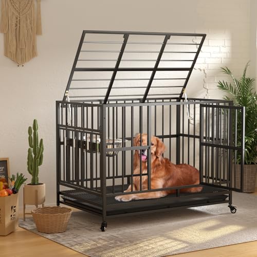 48" Heavy-Duty Dog Crate with Wheels, Air-Lift Top, Dual Adjustable Bowls V62929