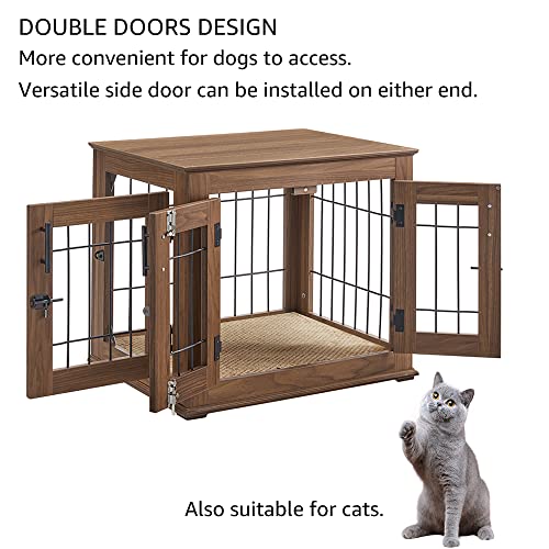 Wooden Dog Crate End Table with Double Doors and Pet Bed E595686