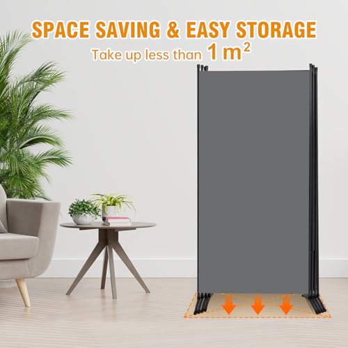 Room Divider Screen 3 Panel Folding Partition with Metal Frame, Grey N348