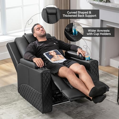 Power Recliner Chair PU Leather Electric Massage with Cup Holders and LED Lighting S66153