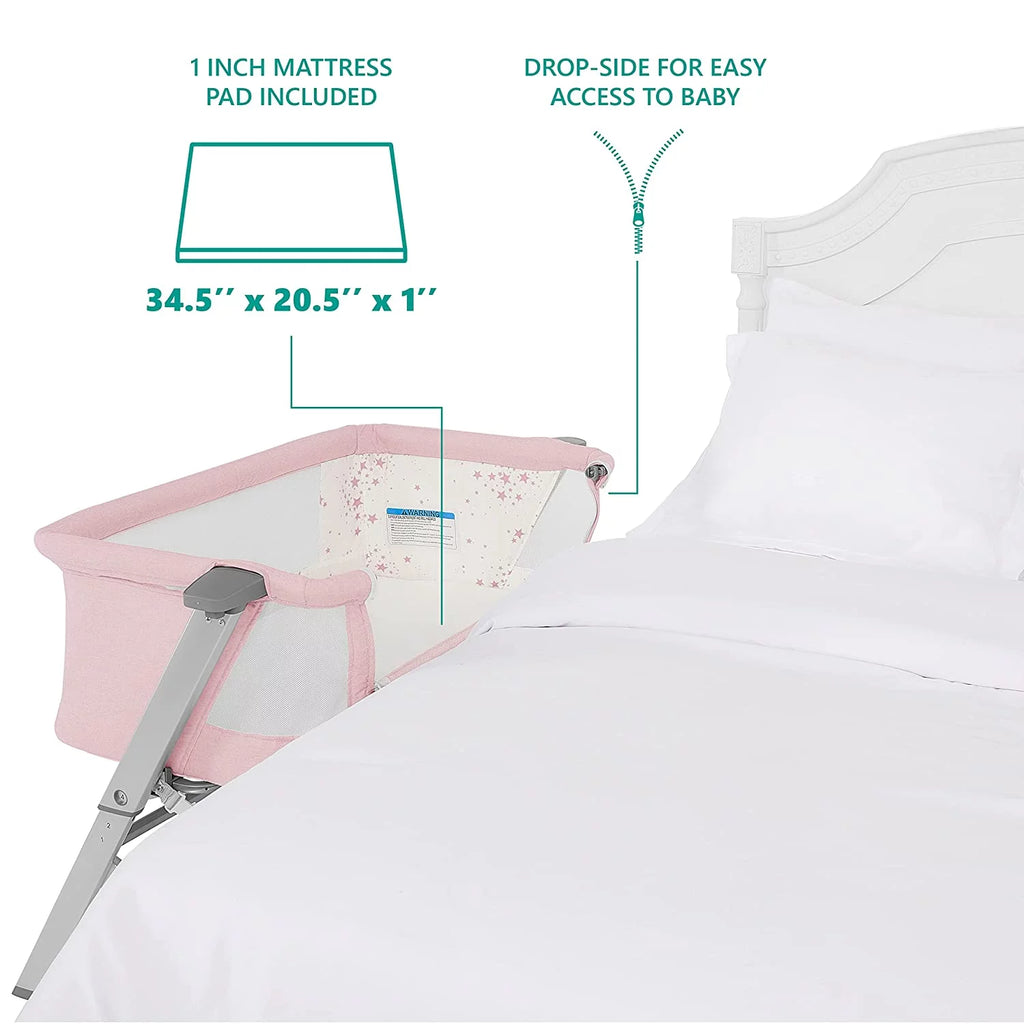 Pink Portable Baby Bassinet with Adjustable Height and Foldable Design J10330