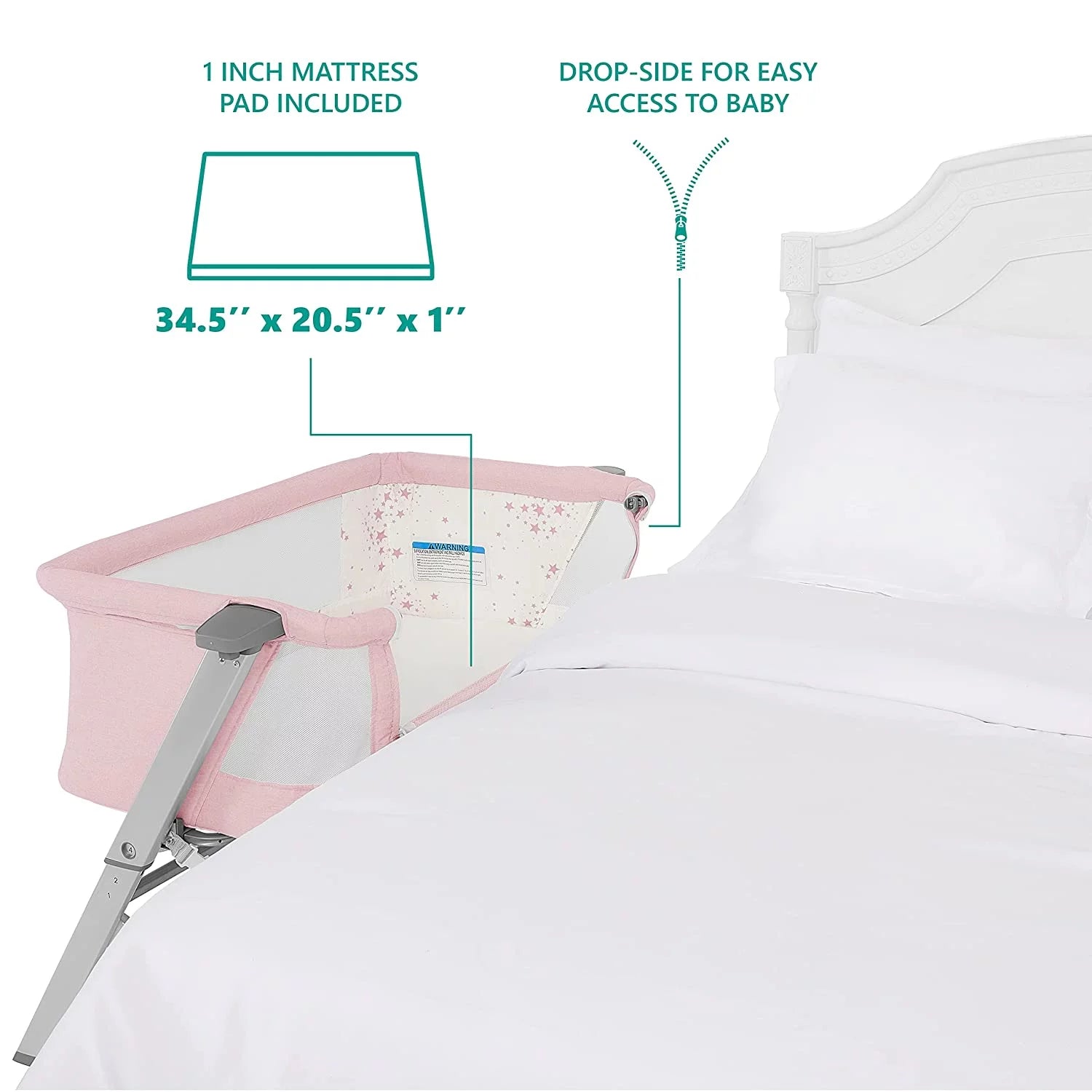 Pink Portable Baby Bassinet with Adjustable Height and Foldable Design J10330