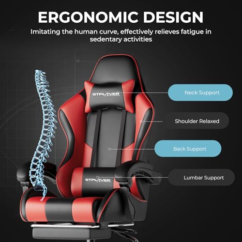 Gaming Chair with Footrest and Lumbar Support, Height Adjustable, Blue Y9034