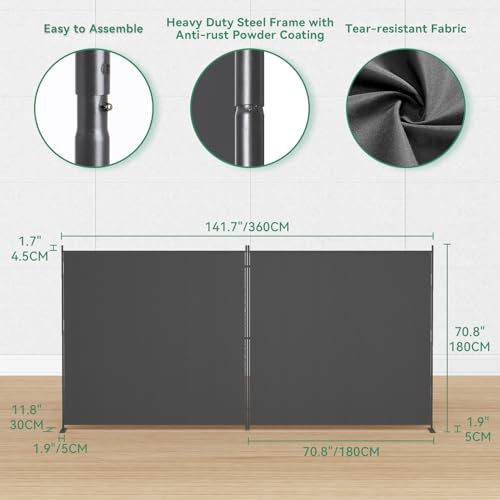 8-Panel 6 ft Tall Indoor Folding Room Divider, Portable Privacy Screen, Freestanding Partition, Dark Grey G253901