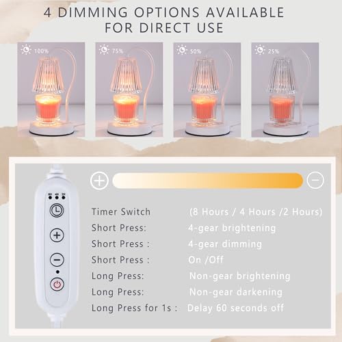 Candle Warmer Lamp with Timer and Dimmer, 2 Bulbs, White M708