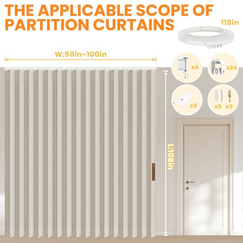 Blackout Accordion Room Divider Curtains with Ceiling Track for Bedroom Patio Sliding Door Q924855