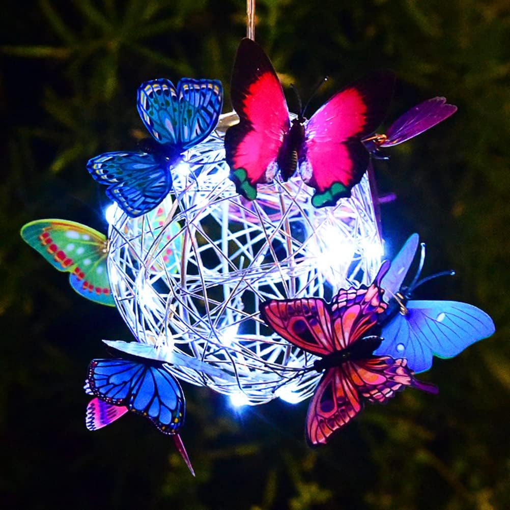Solar Hanging Mesh Orb with LED Butterfly Light for Garden Patio X559736