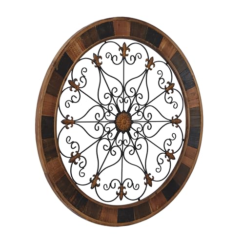Metal Fleur De Lis Wall Decor, 25 x 23 Inches, Brown X90268