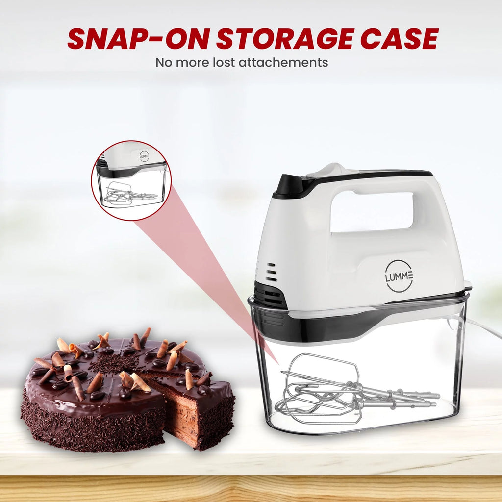 Hand Mixer 250W with 5 Speeds and Eject Button, 2 Beaters, 2 Dough Hooks, Storage Case L763206