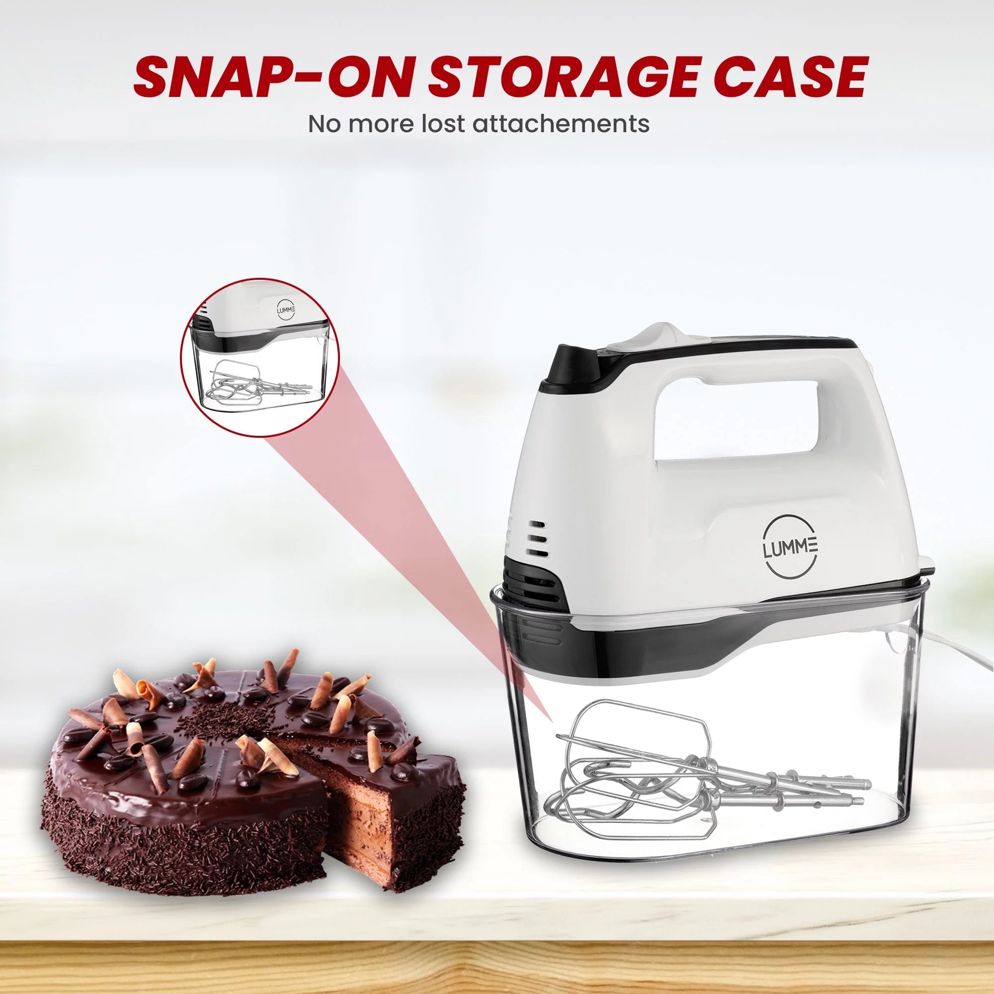 Hand Mixer 250W with 5 Speeds and Eject Button, 2 Beaters, 2 Dough Hooks, Storage Case L763206