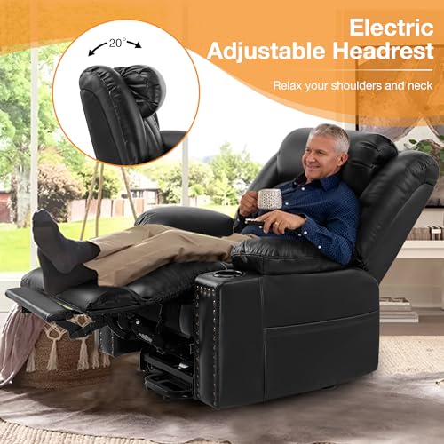 Large Power Lift Recliner Chair for Elderly with Heat and Massage, USB Port, Dark Brown O650