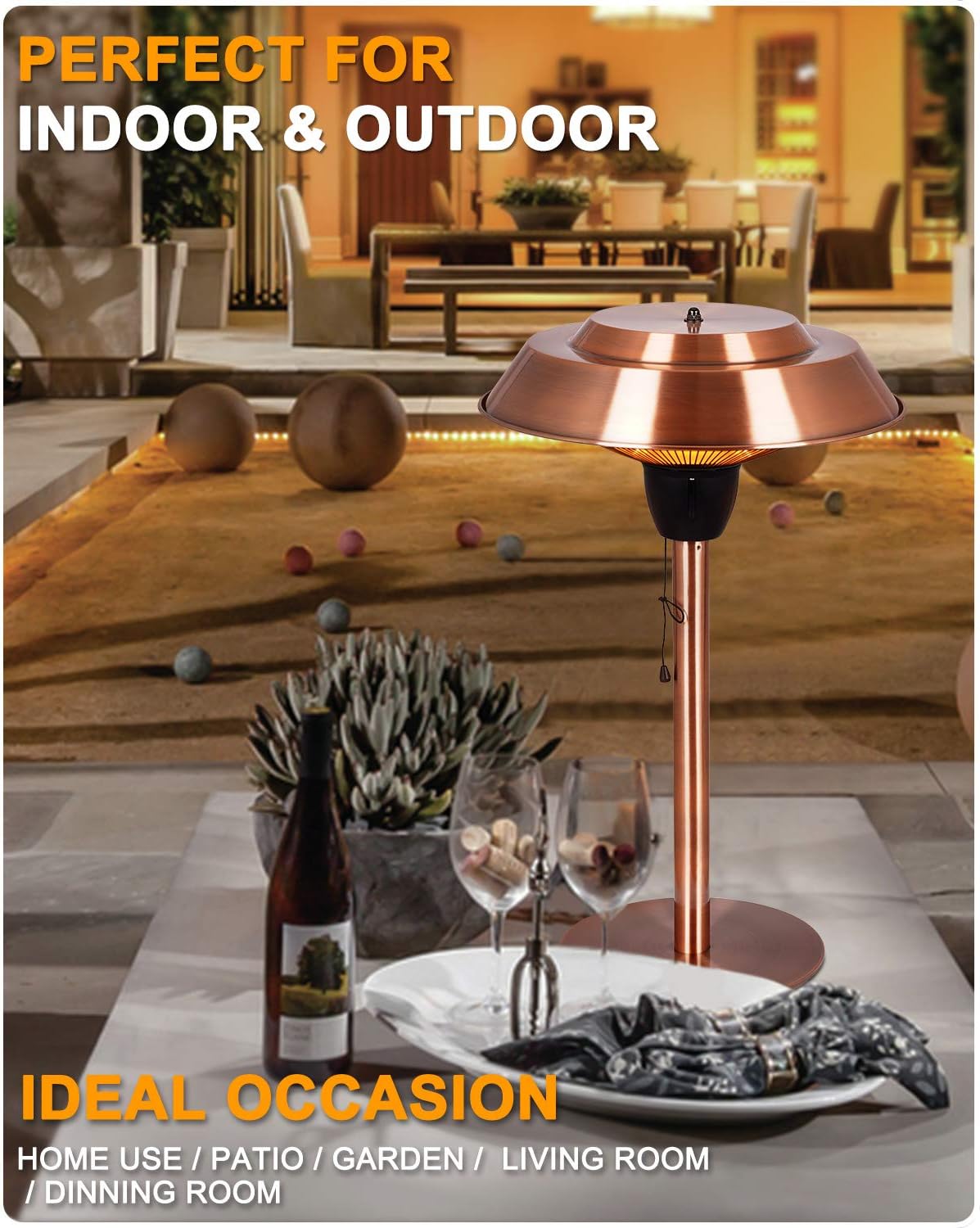 Electric Patio Heater, 1500W Infrared Tabletop Heater, IP44 Waterproof A612920