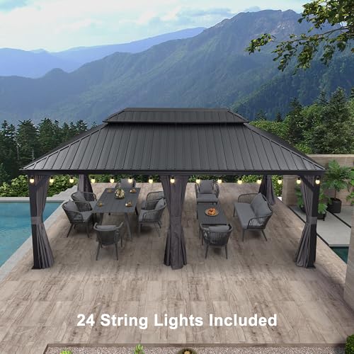 10' x 14' Permanent Hardtop Gazebo with Galvanized Steel Double Roof, Curtains and Netting Included M871