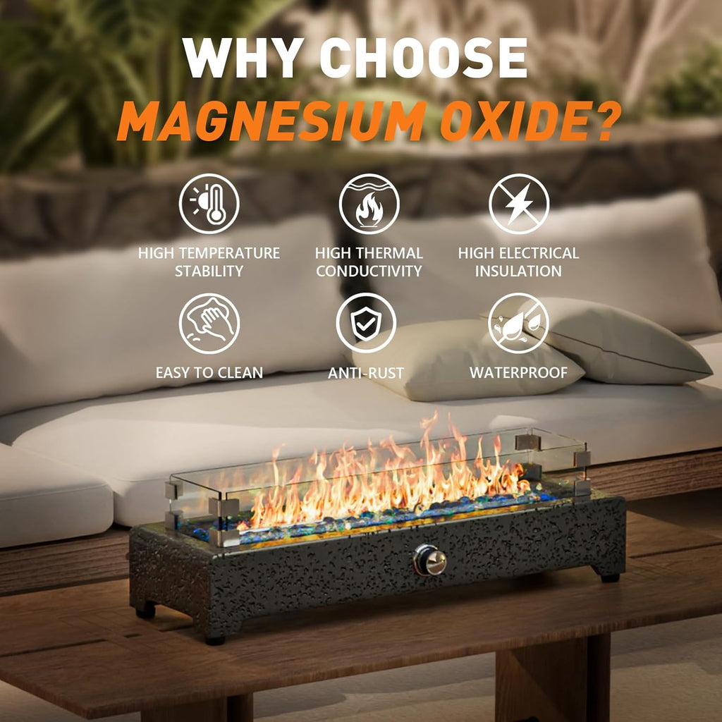 28" Tabletop Propane Fire Pit with Stainless Steel Burner and Glass Rocks M41115