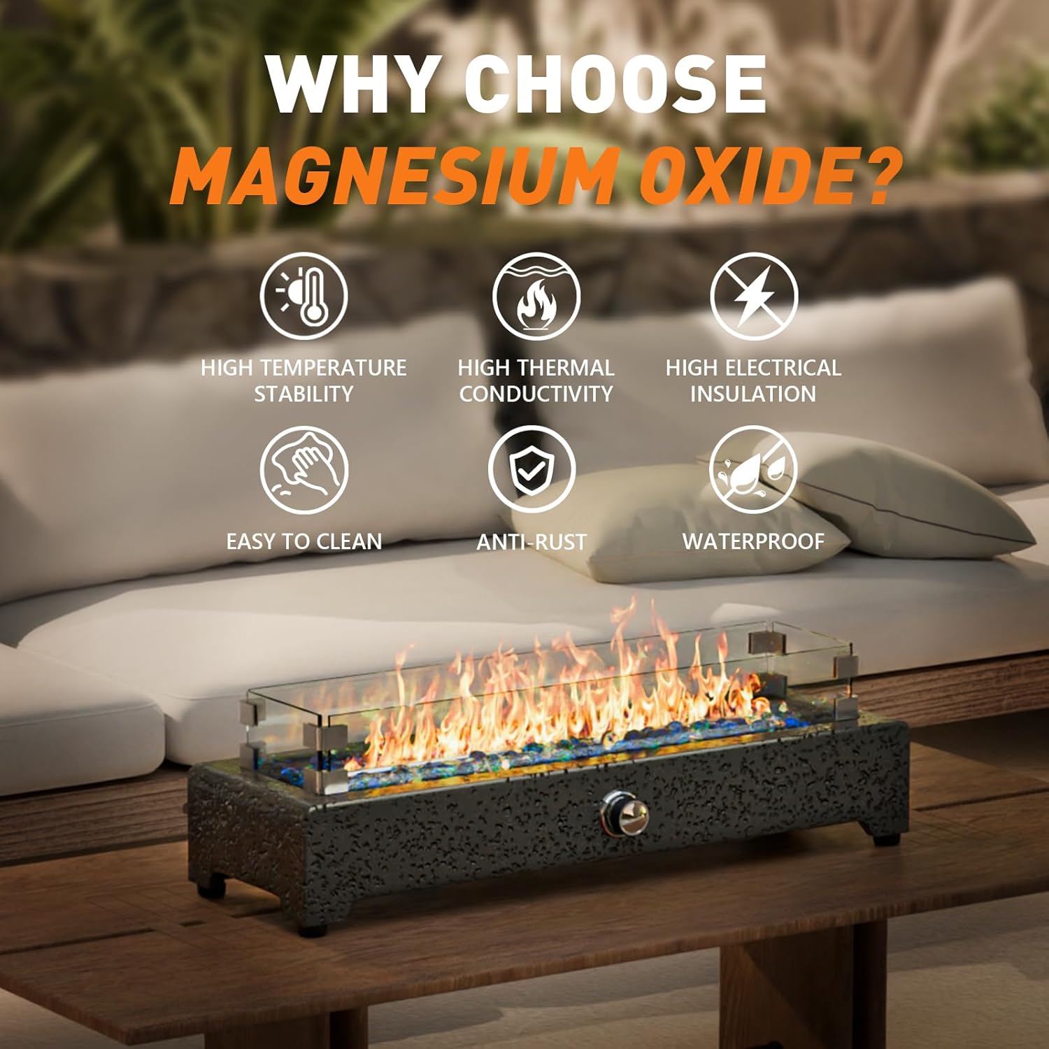 28" Tabletop Propane Fire Pit with Stainless Steel Burner and Glass Rocks M41115