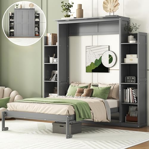 Full Size Murphy Bed with Shelves and LED Lights Y757881