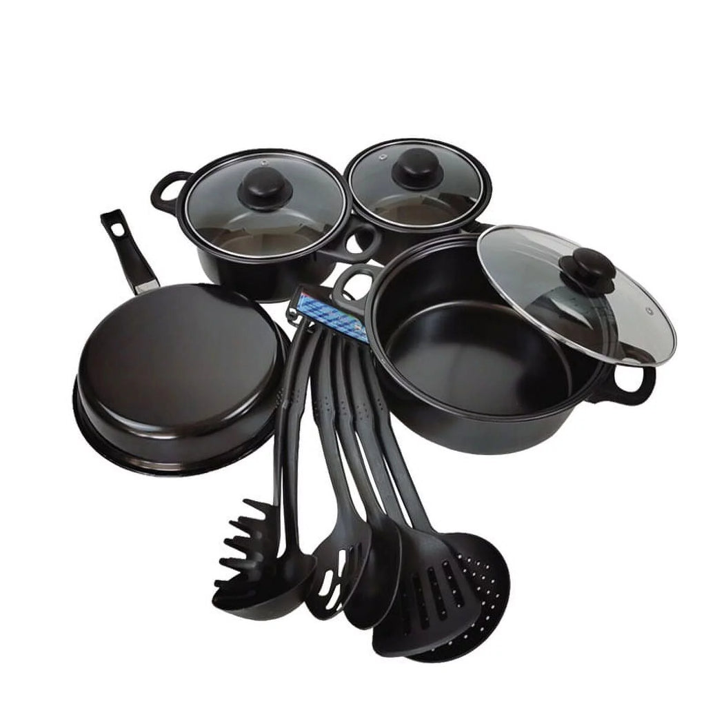 Non-Stick Cookware Set, 13 Piece, Portable Cast Iron Pots and Pans with Glass Lids T916424