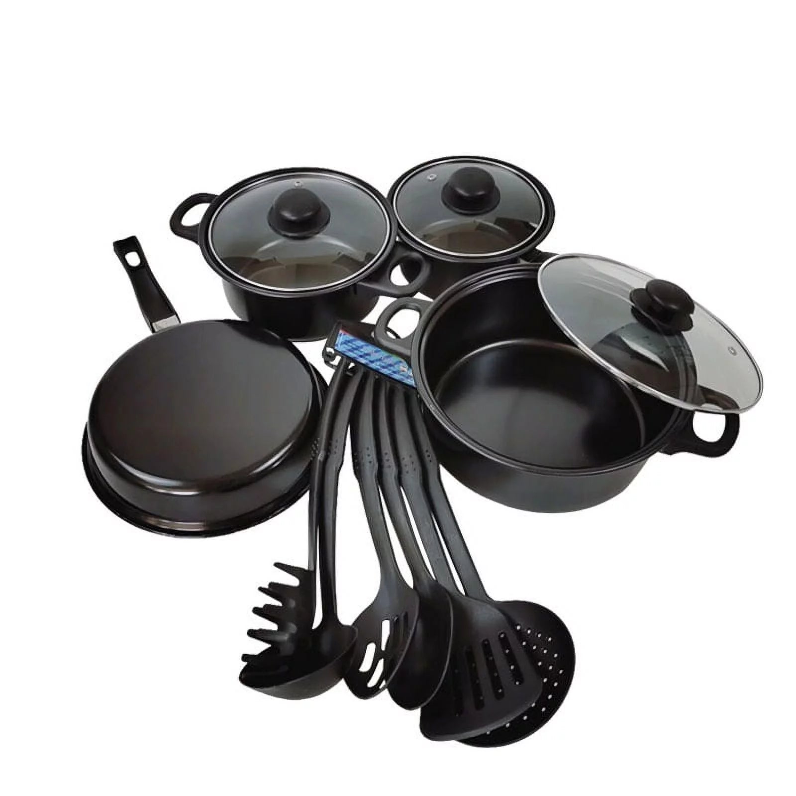 Non-Stick Cookware Set, 13 Piece, Portable Cast Iron Pots and Pans with Glass Lids T916424