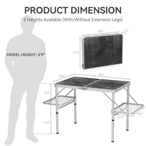 Folding Camping Table Small 2ft, Portable with Extra Space, Aluminum V581