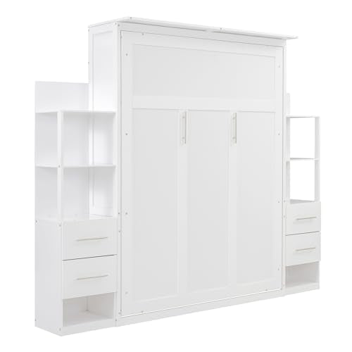 Queen Size Murphy Bed with Cabinet and LED Lights M1232