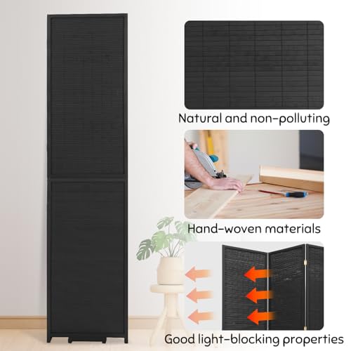 Bamboo Room Divider Folding Privacy Screen, 4 Panel, Beige N84000