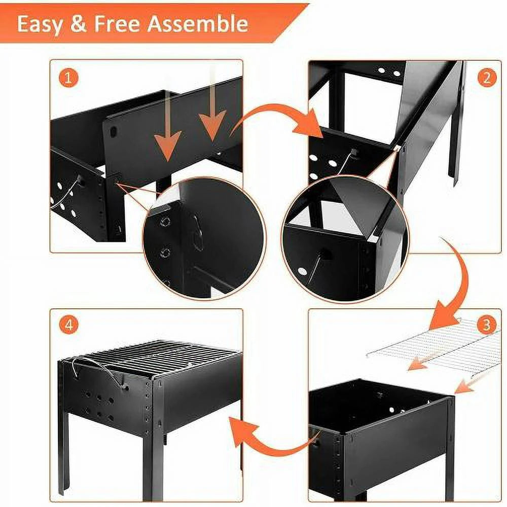 Charcoal Grill, 14" Portable BBQ Smoker with Wheels O162