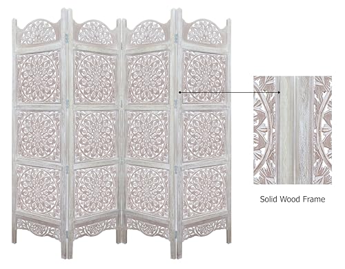 4 Panel Folding Wood Room Divider, Antique Brown, 72 x 80 P209