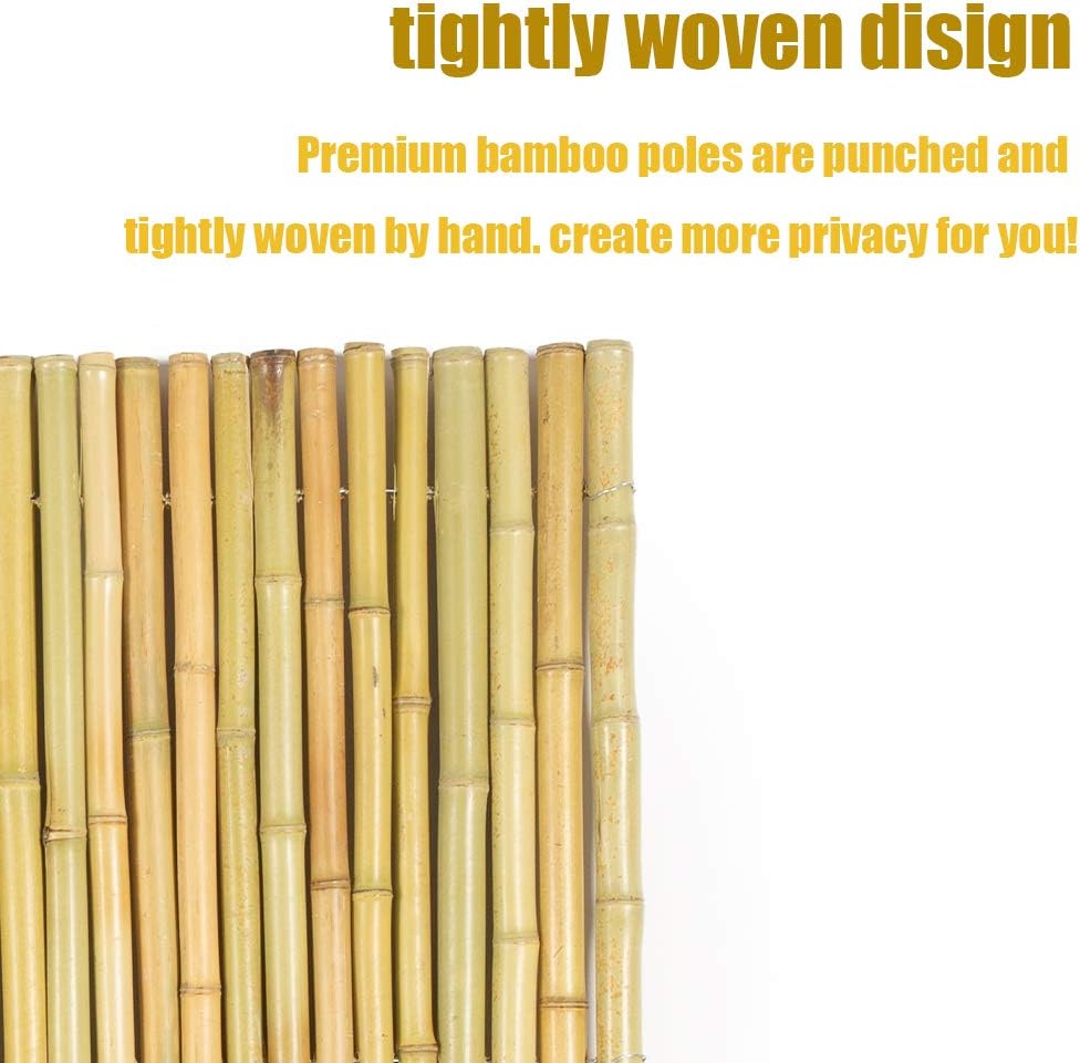 Natural Rolled Bamboo Fence, 0.7 in D x 6 ft High x 8 ft Long, Garden Privacy Screen B310