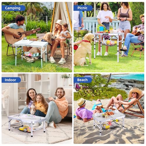 Adjustable Height Small Folding Camping Table with Mesh Layer B206