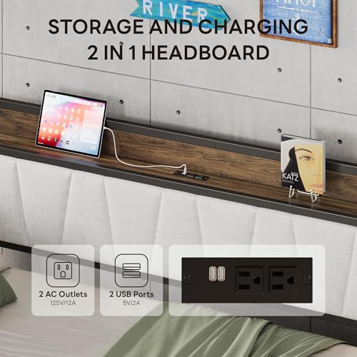 Daybed with Trundle Bed, Twin Bed Frame with Storage Headboard and Charging Station, Grey S3738